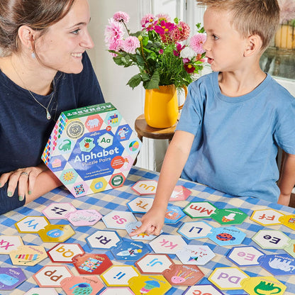 eeBoo Hexagon Puzzle Pairs - Rhyming Words, 33 Self-Correcting Pairs, Match Sounds to Images, Pre-Reading Activity for Preschool Kids Ages 3 and up