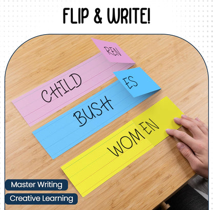 Essex Wares - 50 Pack - White - 16" Wide x 3" Tall Dry Erase Sentence Strips - Sentence Strips Cardstock - Reusable & Double Sided (Ruled & Blank) Sentence Strips for The Classroom, Home, Office