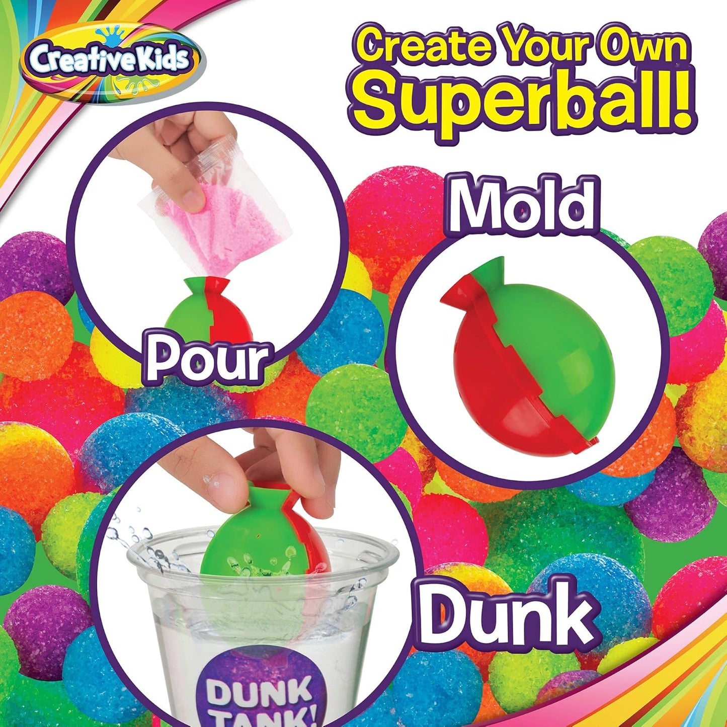 Creative Kids Magic Bouncy Balls - DIY STEM Toys - Science Kit for Kids - 25 Multicolor Bags & 5 Molds Makes Up to 43 Balls
