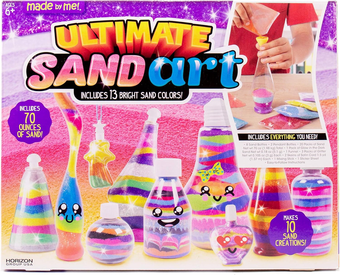 Made By Me Create Your Own Underwater Sand Art, Includes 6 Ocean-Themed Bottles, 8 Sand Colors, Glitter, & Funnel, Great Staycation or Group Activity, Party Idea, DIY Sand Art For Kids Ages 6, 7, 8, 9