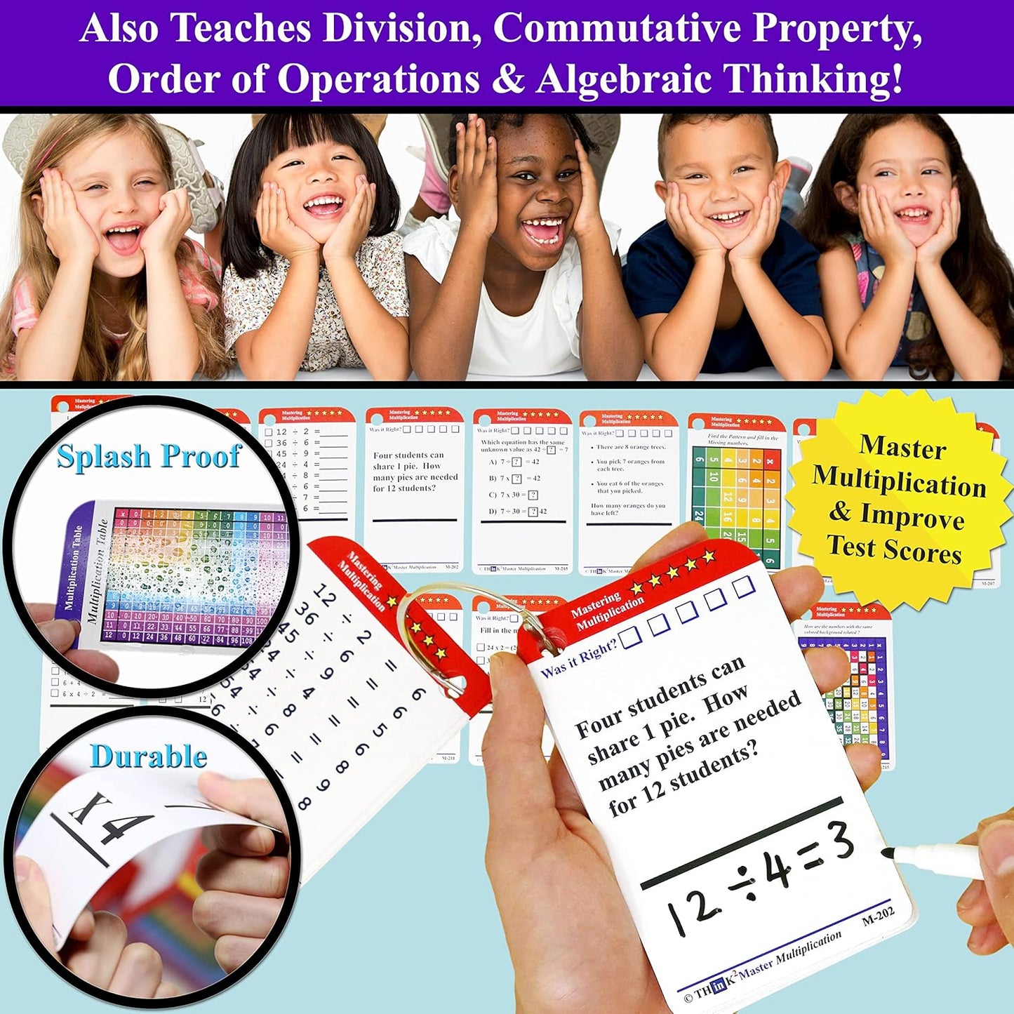 Think2Master Addition Flash Cards. Learn to Add & Subtract by Counting, Writing, Understanding & Memorizing. 260 Laminated Cards, 39 Triangle Cards, 2 Dry Erase Markers, 5 Rings & 30 Counters