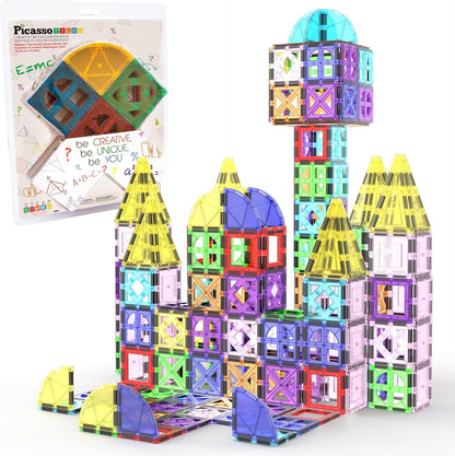 PicassoTiles 42pcs Magnetic Tiles Magnet Blocks See-Through Shape STEM Toys Building Block Educational Playset Compatible with Major Brand Tile -Starter Set for Boys and Girls Toddlers Ages 3+ PT42