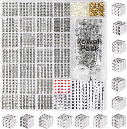 DoDoBeads 1270 Pcs Letter Beads Kit, White and Colorful Square Acrylic Alphabet Beads with Extra Vowels, Numbers & Spacers, Perfect for Friendship Bracelets