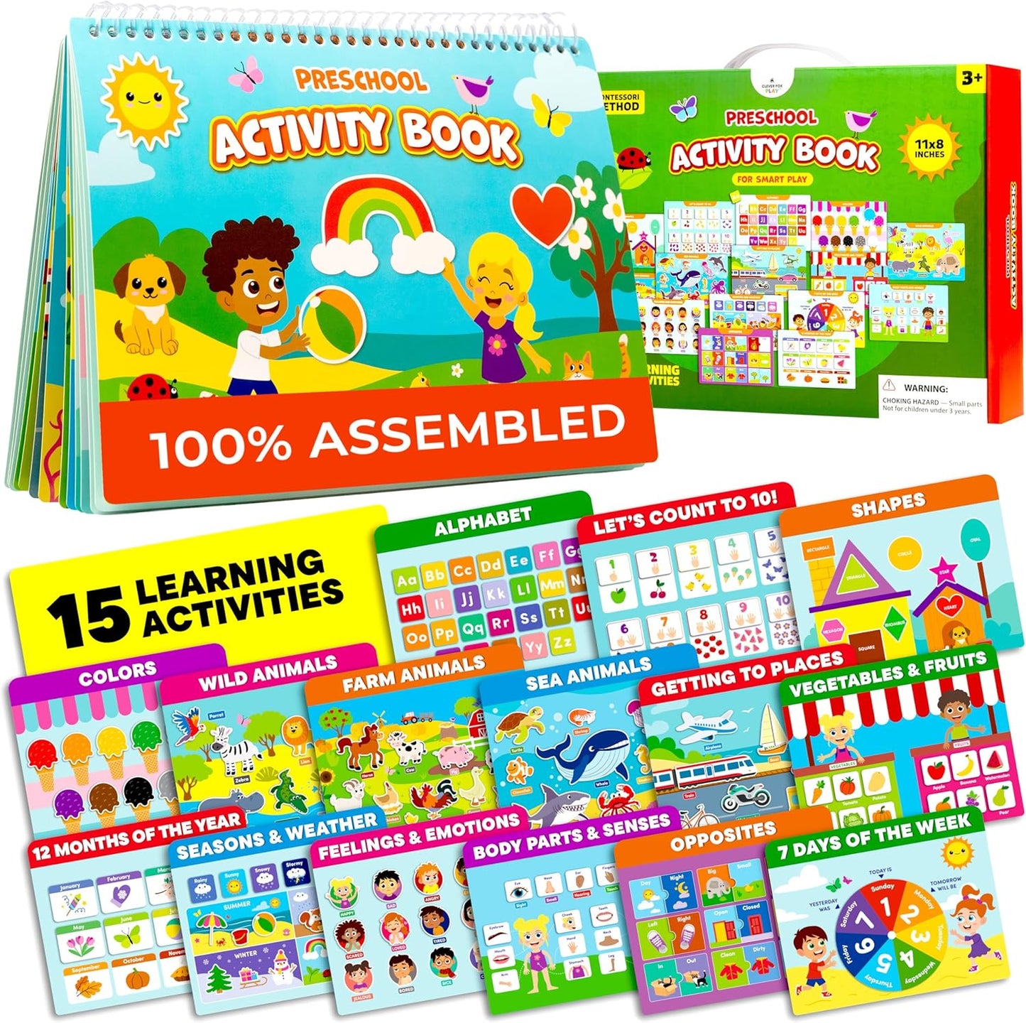 Preschool Activity Book for 3 4 5 Year-Old Kids – 100% Assembled & Ready-to-Use Busy Book for Toddlers 3-5 with 15 Montessori Activities – Educational Learning Toy for 3 Year-Old Girls & Boys