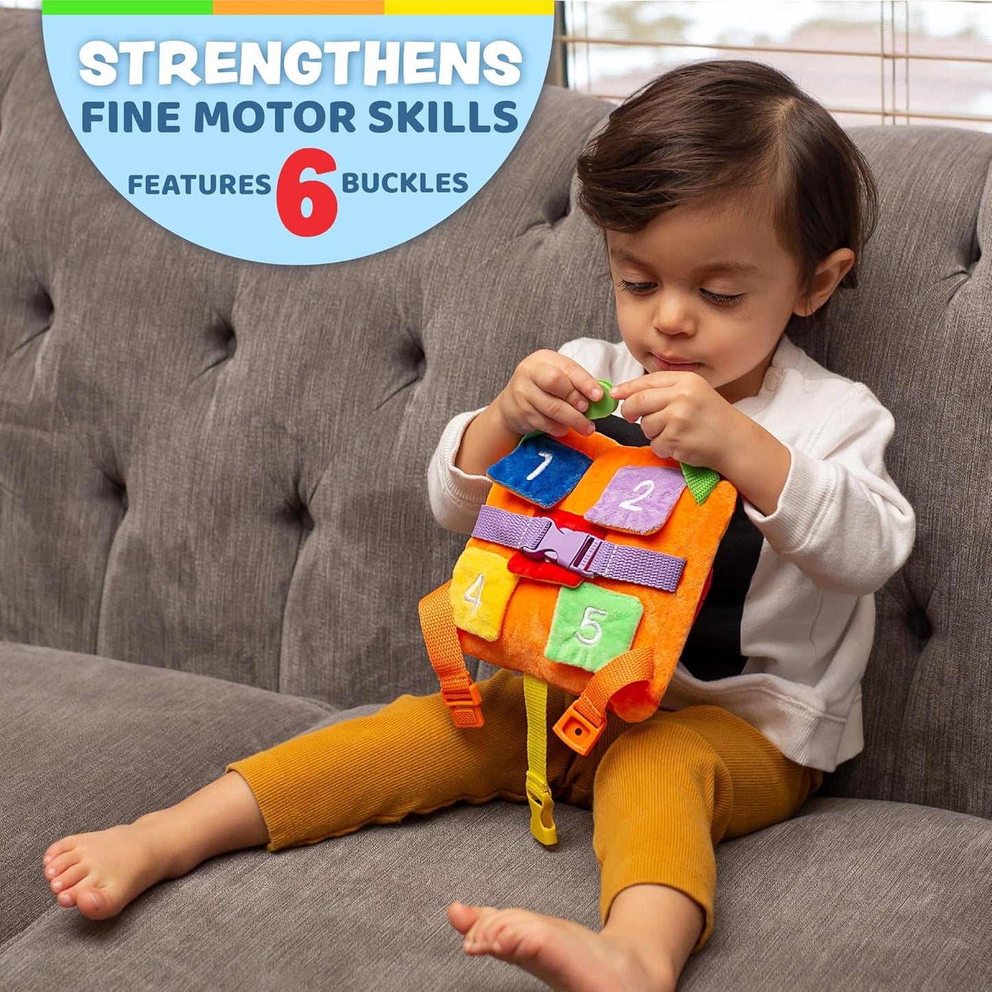 Buckle Toys - Bizzy Square - Learning Activity Toy - Develop Motor Skills and Problem Solving - Easy Travel Toy - Occupational Therapy Toy