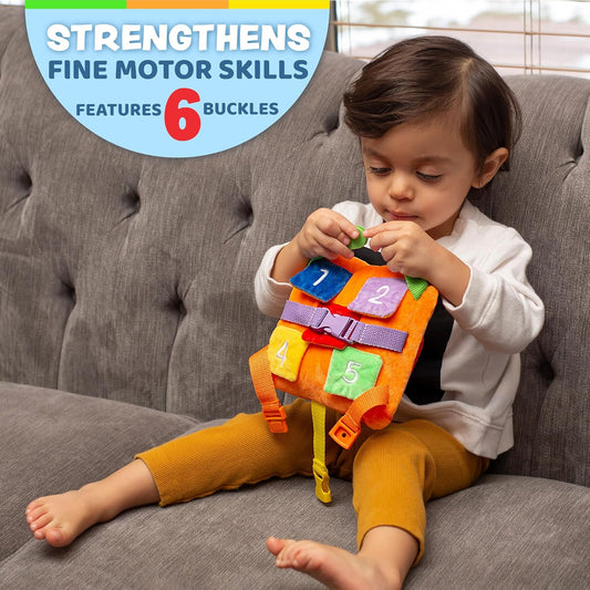 Buckle Toys - Bizzy Square - Learning Activity Toy - Develop Motor Skills and Problem Solving - Easy Travel Toy - Occupational Therapy Toy