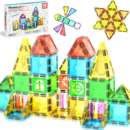 PicassoTiles 60 pcs Mini Magnetic Tiles Magnet Toys Travel-Friendly On-The-Go Building Blocks for Kids Compact Lightweight Creative playset Preschool Montessori Early Learning STEM Kids Toy Ages 3+.