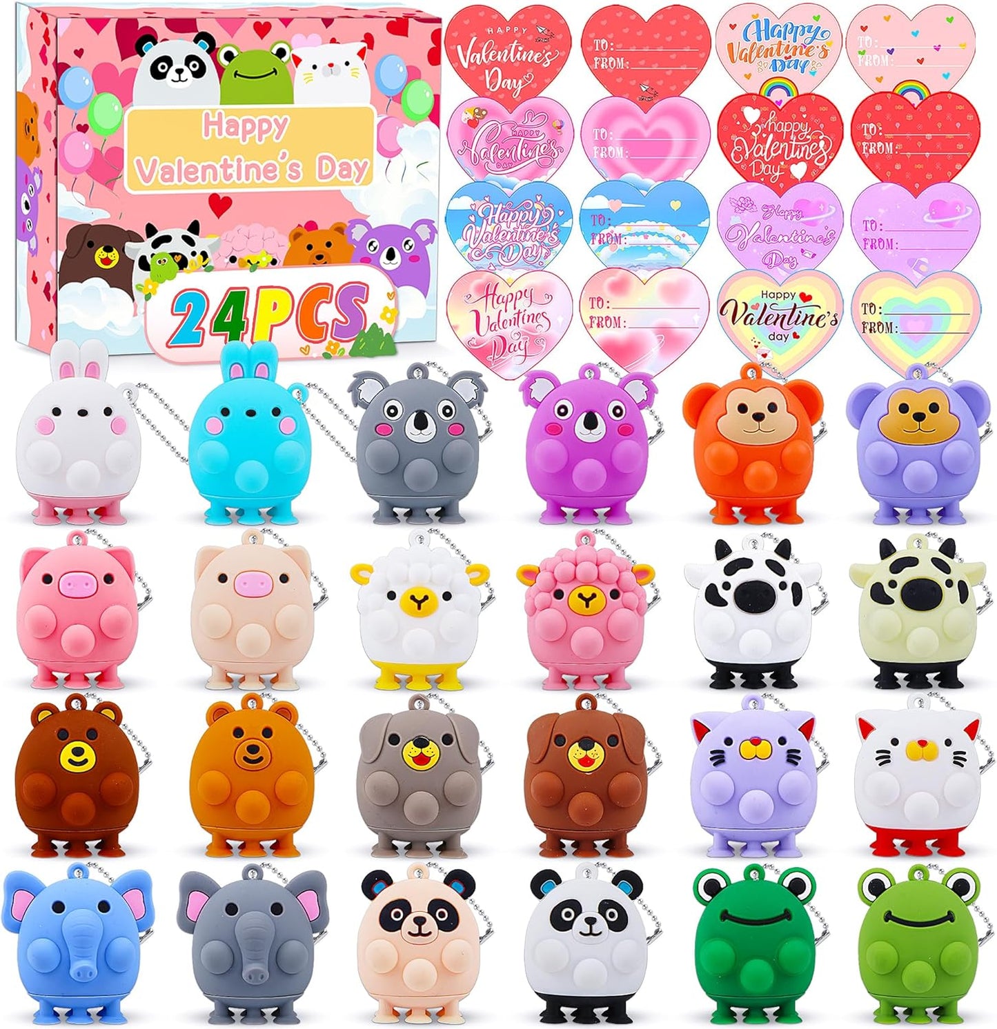 ChildFun 24 PCS Party Favors for Kids,3D Animal Pop Toys,Goodie Bags Stuffers for Kids,Pinata Stuffers Carnival Prizes,Fidget Toys Bulk,Prize for Classroom,Suction Toys for Toddlers