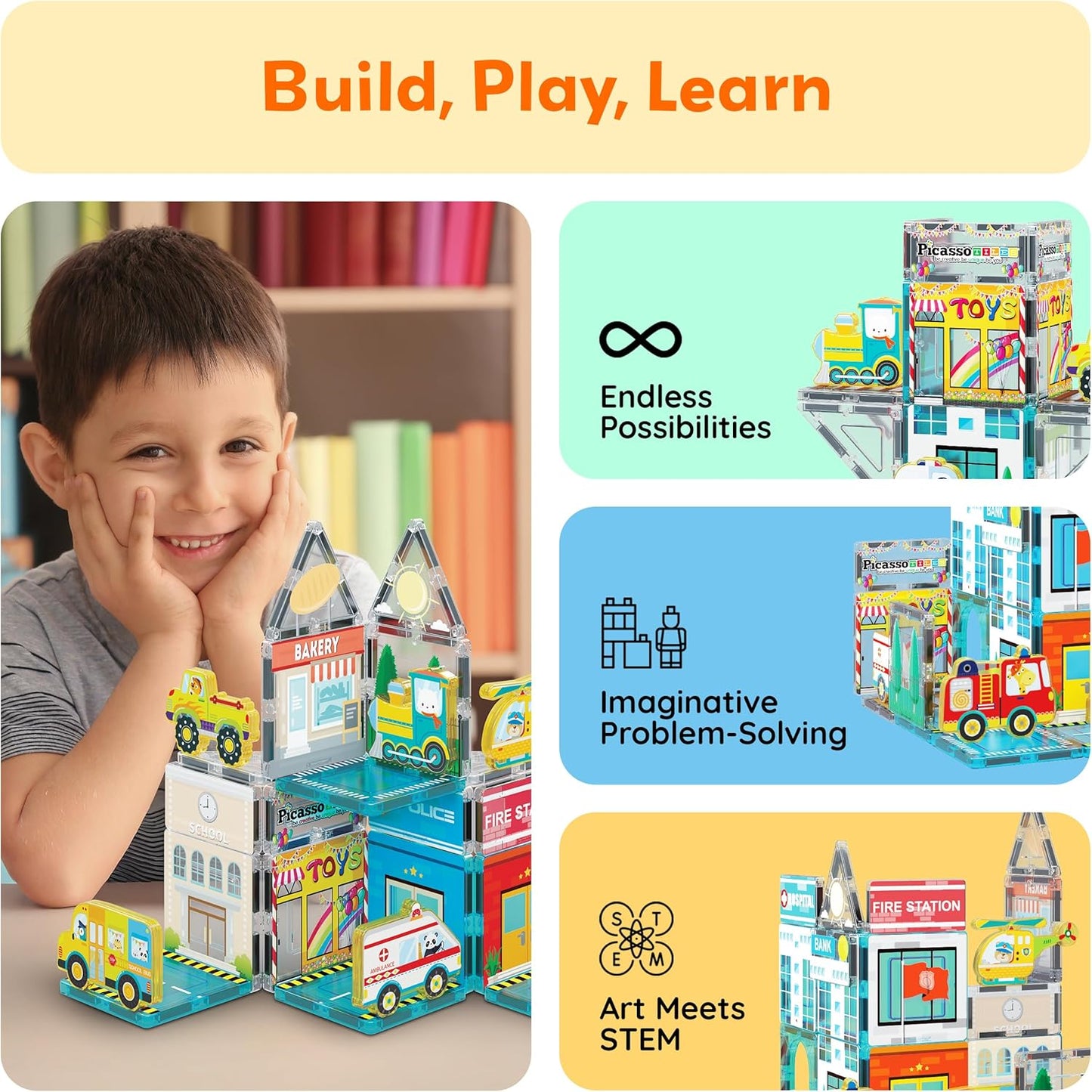 PicassoTiles Magnetic Tiles Magnet Tile Building Blocks Marine Animal World Themed Set with 8 Ocean Character Action Figures STEM Learning Toy Construction Toddlers Boys Girls Ages 3+ PTQ25
