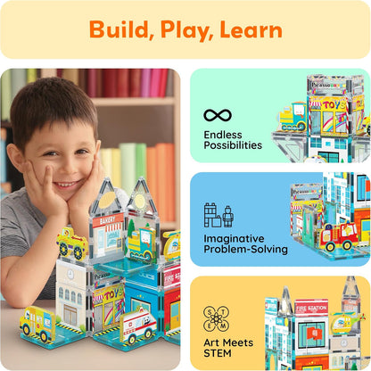 PicassoTiles Magnetic Tiles Magnet Tile Building Blocks Marine Animal World Themed Set with 8 Ocean Character Action Figures STEM Learning Toy Construction Toddlers Boys Girls Ages 3+ PTQ25