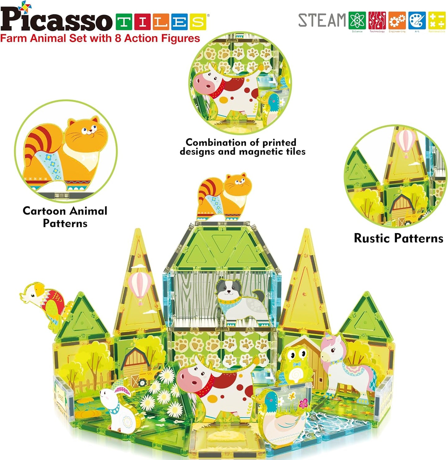 PicassoTiles Magnet Tiles Magnetic Building Blocks Aquarium Marine Animal Theme Set with 8 Character Action Figures Shark Crab Turtle STEM Toys Construction Preschool Toddlers Kids Boys Girls 3+ PTQ15