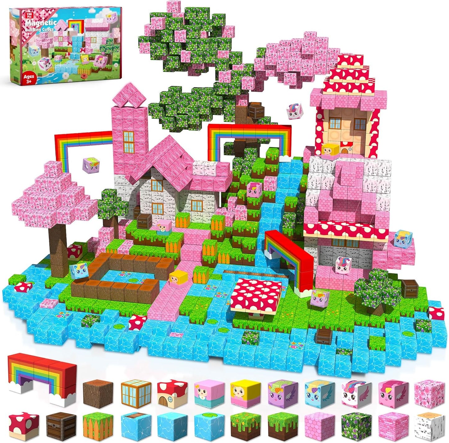 Goody King Magnetic Blocks |100PCS Magnetic Building Blocks Magic‘s House Magnetic Cube,Magnetic Blocks for Kids Ages 3-10,STEM Montessori Stacking Toy, Sensory Tiles Building Birthday for Toddlers