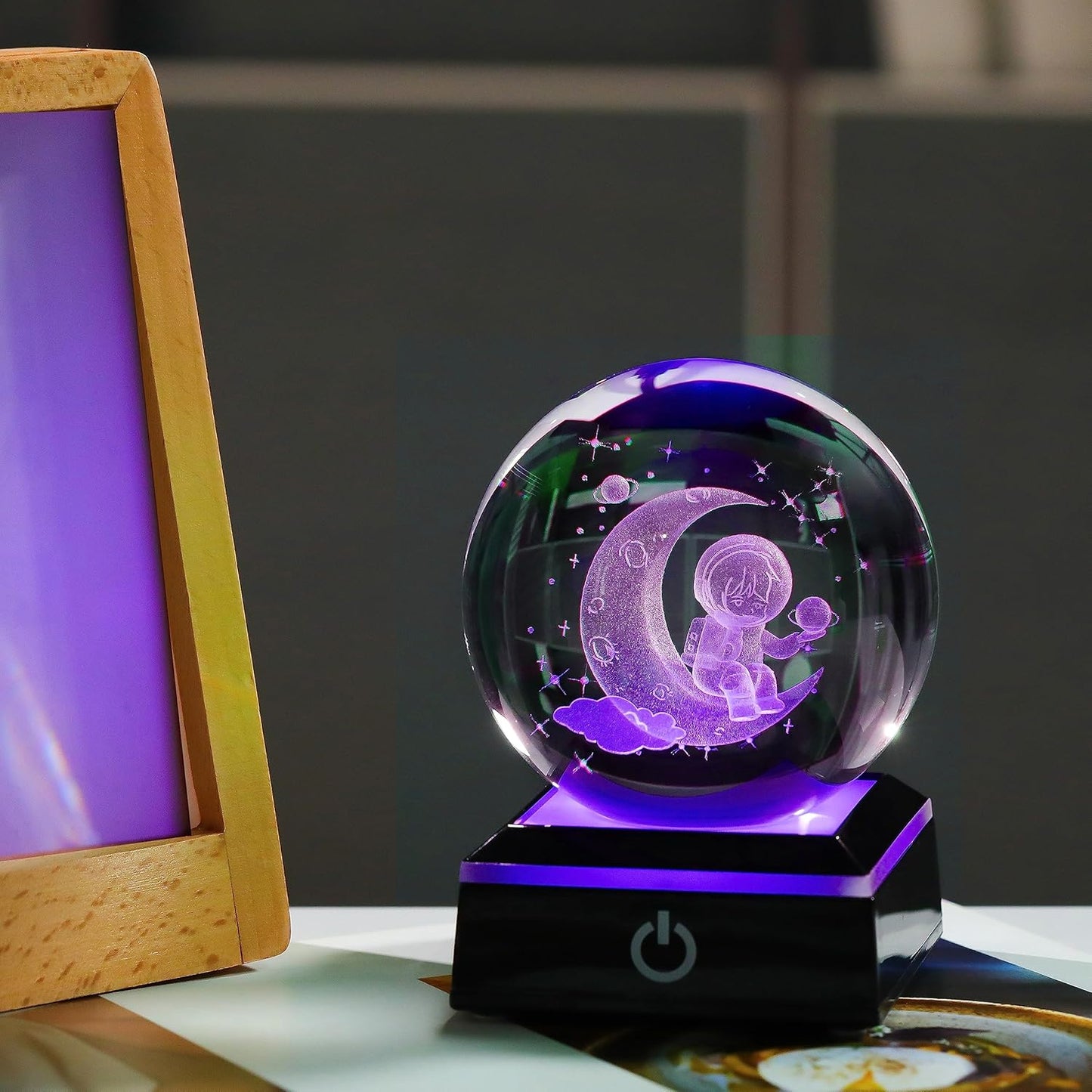 3d Solar System Model Crystal Ball 80mm 3.15inch - Outer Space Astronomy Gifts Room Decor Crystal Sphere Unique Gifts For Men Him Best Birthday Dad Physics Science Teacher Night Light Planet Lamp