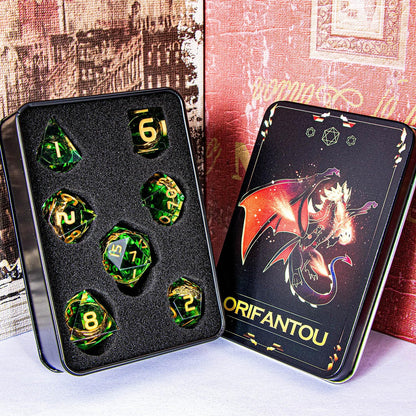 Magic Golden Ring DND Dice Set Sharp Edge Red Resin Dice with Box, for use with Dungeons Dragon RPG D&D Tabletop Games Lord D and D Polyhedral Dice Set