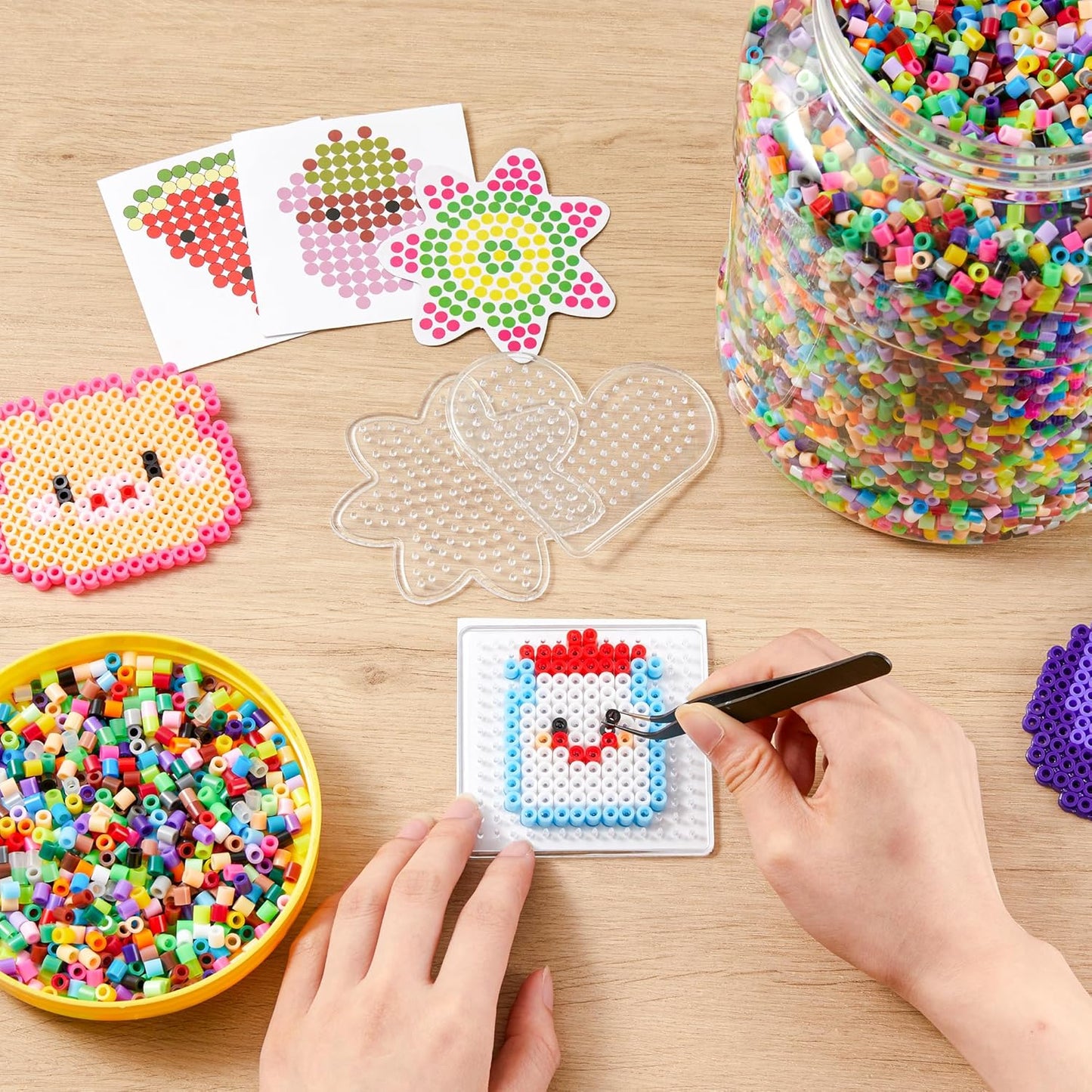 INSCRAFT 30,000 Fuse Beads Kit-30 Individual Packs of Iron Beads Set with 3 Pegboards, 5 Ironing Paper, 10 Patterns, Gifts for Birthday Christmas, Multicolor 5mm Melty Beads Bulk Refill Kit