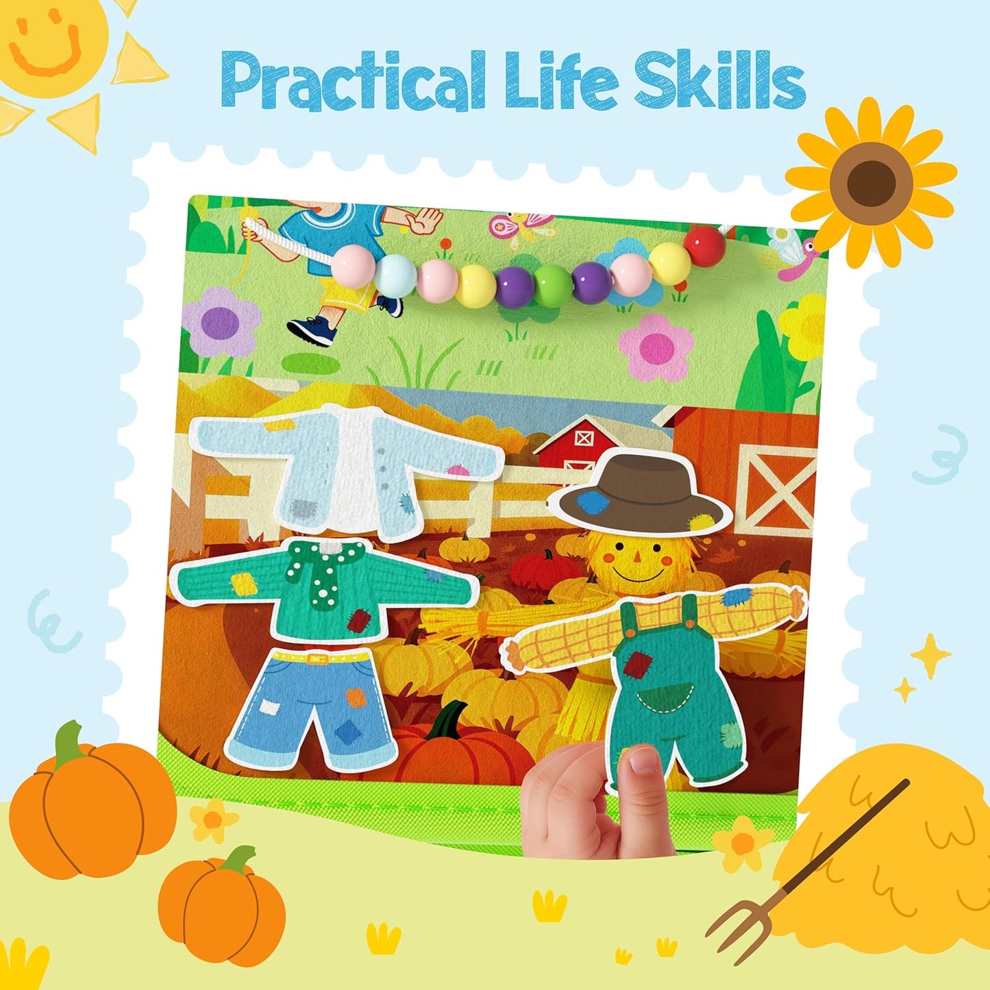 AMOSTING Montessori Busy Book for Toddlers 1-3, Busy Board Activities, Fine Motor Skills & Sensory Play, Farm Quiet Book, Travel Toy for Kids