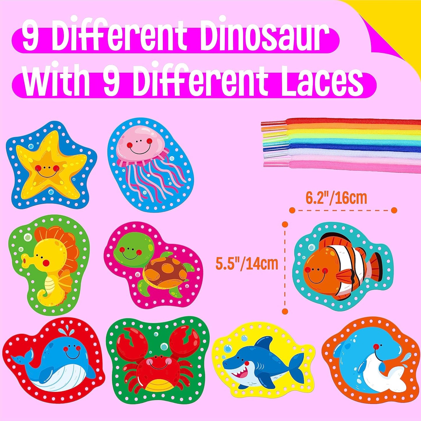 SpriteGru 9 Pieces Kids Lacing Cards, Double Sided Sewing Cards in 9 Vehicle Cards with 9 Colorful Laces, Imagination Development Lacing Toys Games for Children Educational and Learning Activity