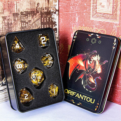 Magic Golden Ring DND Dice Set Sharp Edge Red Resin Dice with Box, for use with Dungeons Dragon RPG D&D Tabletop Games Lord D and D Polyhedral Dice Set