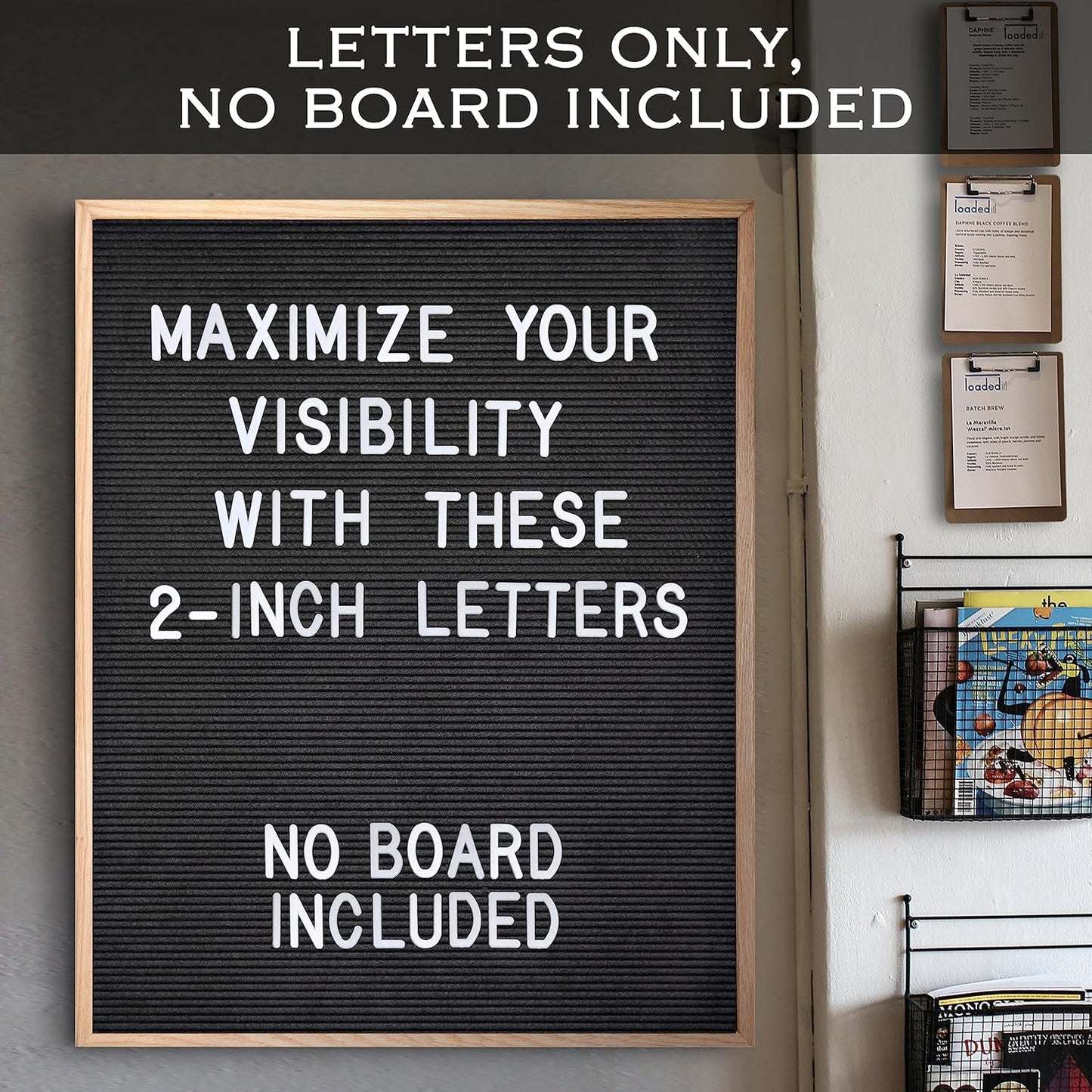 Skinny Felt Board Letters Only Set NO BOARD INCLUDED, Rae Inspired Font Farmhouse Decor Accessory, 2 Inch White Plastic Letters Numbers Symbols For Changeable Felt Letter Board Message Bulletin