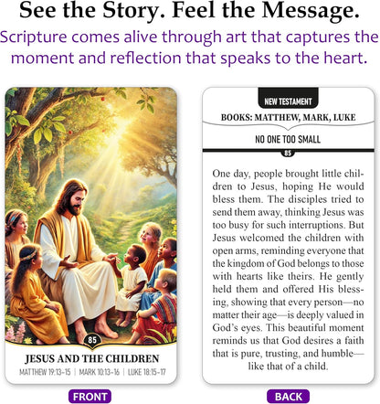 100 Illustrated Bible Story Cards for Kids & Young Adults | Perfect Christian Gift | Screen-Free Family Devotions, Youth Ministry & Sunday School | Faith-Building Scripture Learning