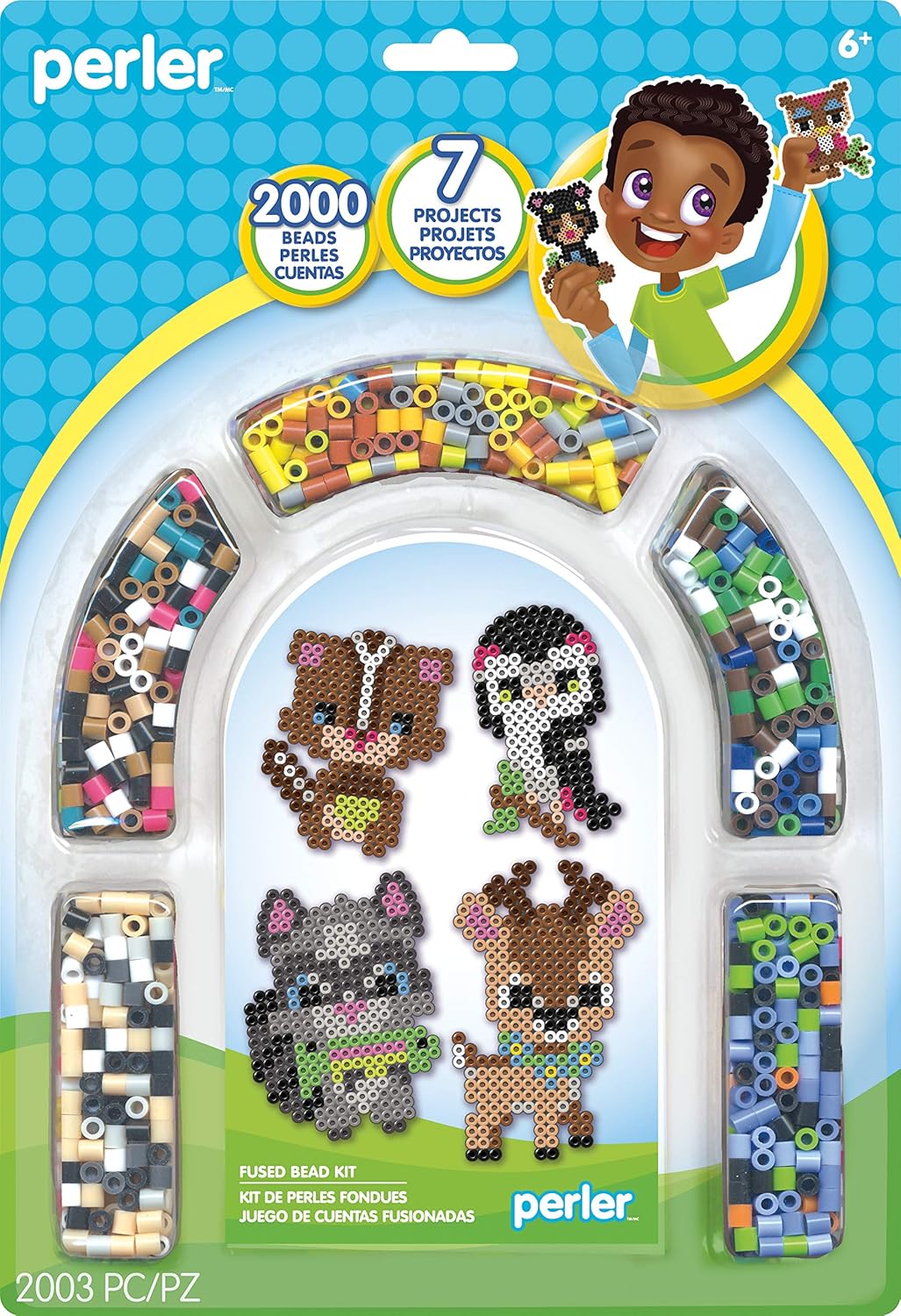 Perler 80-42993 Day at The Zoo Fused Bead Activity Bucket with Pegboards and Patterns, Multicolor, 8504 Pieces
