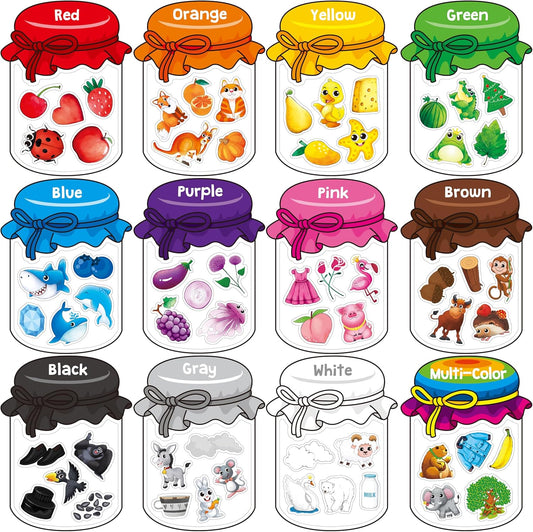 12 Pieces Magnetic Color Sorting Toys, 60 Color Magnets Educational Refrigerator Whiteboard for Baby Toddlers Kids Magnets