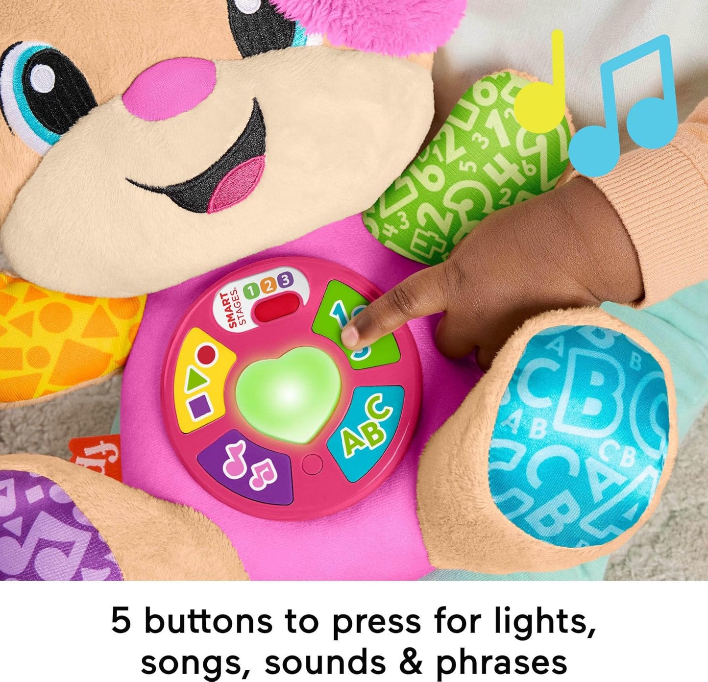 Fisher-Price Baby Learning Toy Laugh & Learn Smart Stages Sis Pink Musical Plush with Smart Stages for Infants Ages 6+ Months, Multilanguage Version