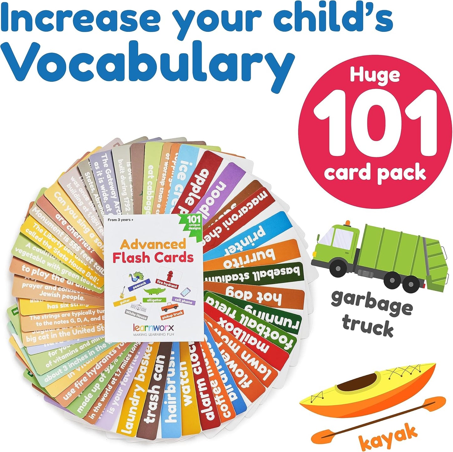 LearnWorx 101 Baby Flash Cards for Toddlers 1-3 | Award Winning First Words Toddler Flash Cards | Speech Toys Help Learn Objects, Numbers & Play Games - Big Toddler Learning Flashcards Preschool Kids
