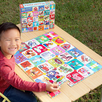 eeBoo 36 Piece Giant Floor Puzzle - Dinosaur Alphabet Children's Puzzle ABC & Dino Themed, Large Pieces for Small Hands to Develop Motor Skills