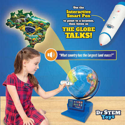 Dr. STEM Toys Interactive Talking Globe with Smart Pen, Game Panel, 300+ Geographic Quiz Questions, Touch & Learn, Music, and More - Educational Toy for Kids Ages 6+