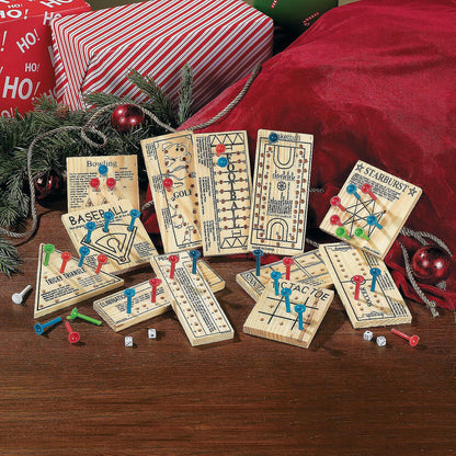 Fun Express Wooden Board Games Set 12 Pack - Classic Travel Games for Kids & Adults | Mini Peg Board Games, Checkers & Tic Tac Toe | Portable Family Game Night Collection for Road Trips & Camping