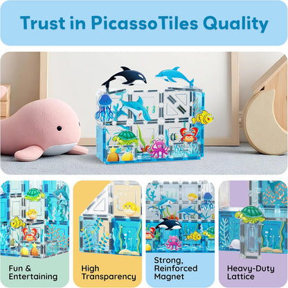 PicassoTiles Magnetic Tile Building Blocks Add On 8 Magnetized Action Figures Construction Vehicles & Zoo Animal Theme Compatible with Magnet Tiles Sets STEM Learning Toy for Boys & Girls Age 3+ PTA21