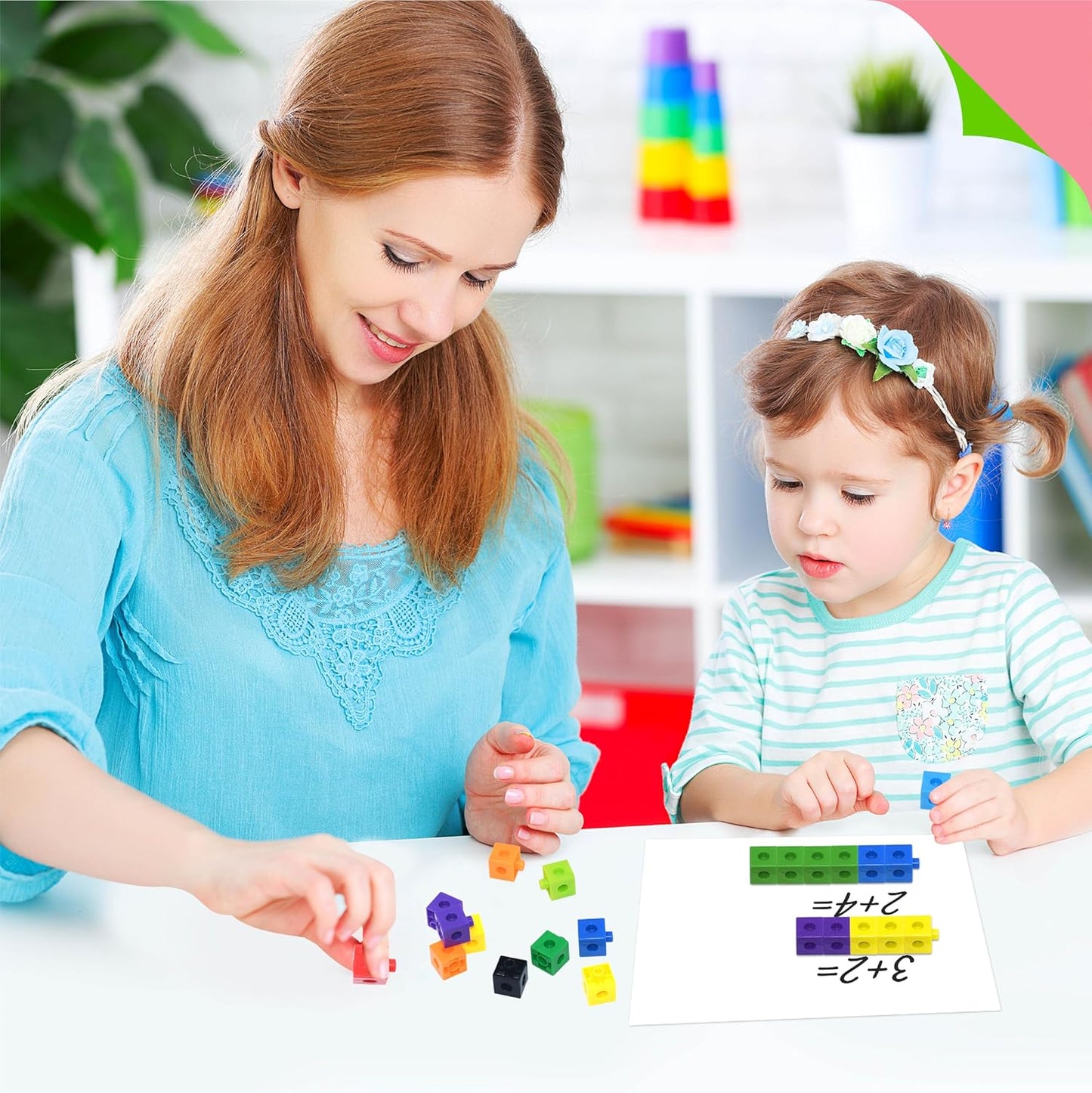 SpriteGru Math Linking Cubes, Math Cubes Manipulatives with Activity Cards Linking Cube Math Counters for Kids Kindergarten Learning Activities