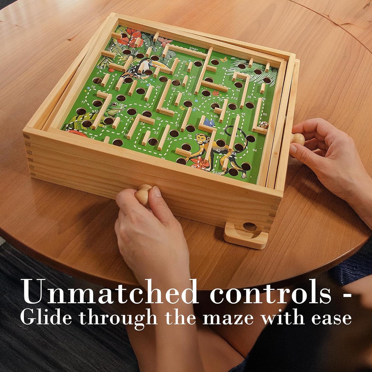 STERLING Wooden Labyrinth Marble Maze Game, Large 12.75" x 11.5" Tilt Maze Game Board with 60 Waypoints and Marble Balls Included, for Kids and Adults 6 Years and Up