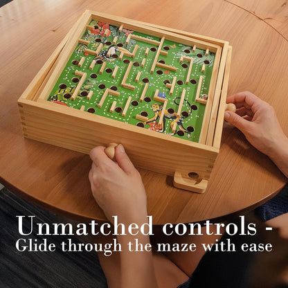 STERLING Wooden Labyrinth Marble Maze Game, Large 12.75" x 11.5" Tilt Maze Game Board with 60 Waypoints and Marble Balls Included, for Kids and Adults 6 Years and Up