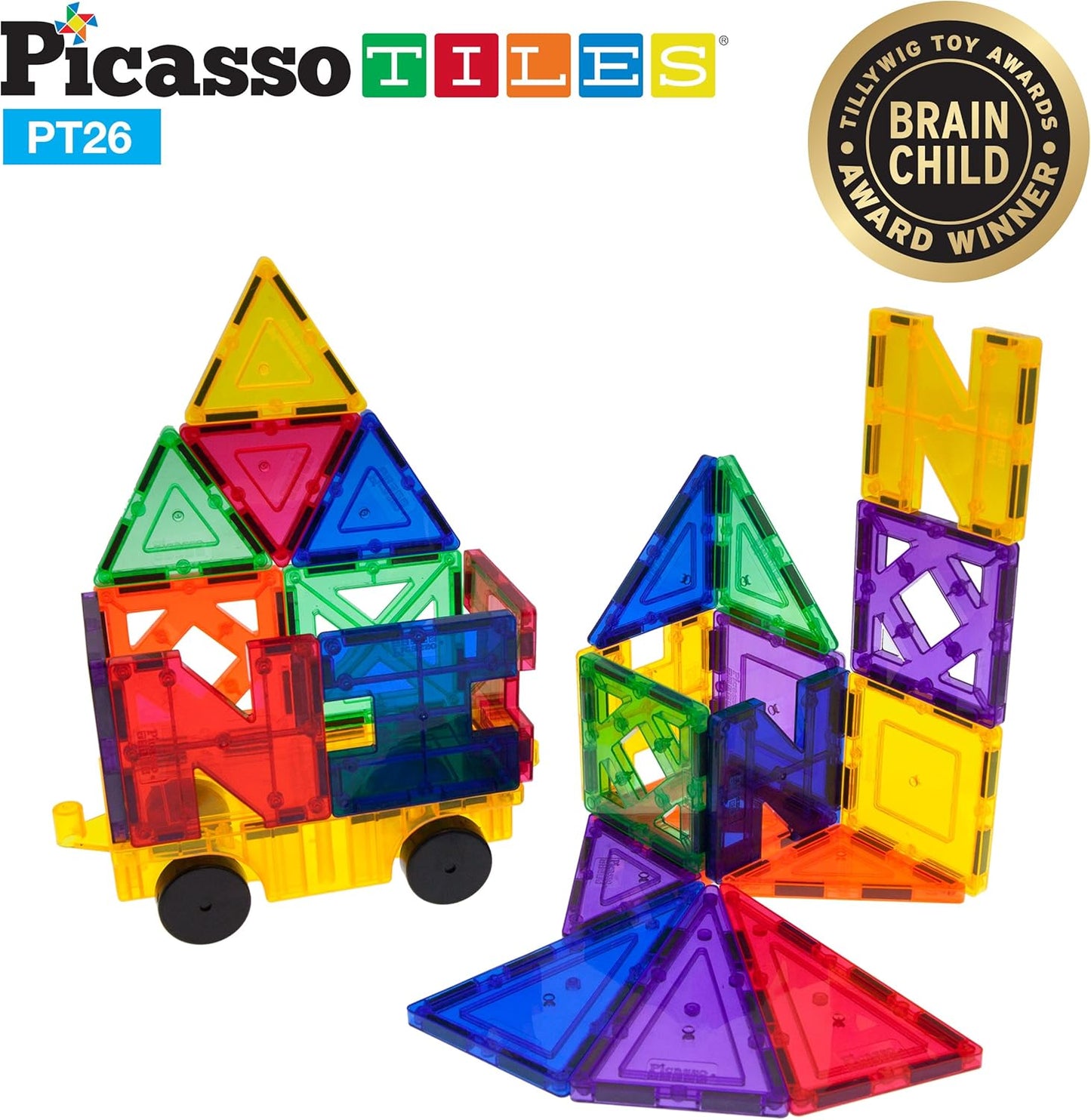 PicassoTiles Magnetic Building Block Set Geometry Shape Magnet Tiles Construction Toy STEM Learning Kit Educational Playset Playboard Pretend Play Stacking Blocks Child Brain Development PT16