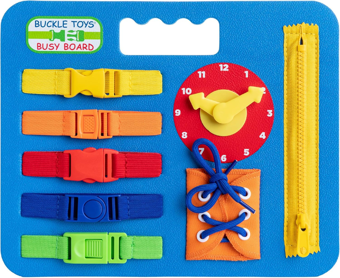 Buckle Toys Busy Board - Montessori Learning Toy for Toddlers Great Kids Road Trip Essentials - Foam Sensory Board - Develop Fine Motor Skills - Pink