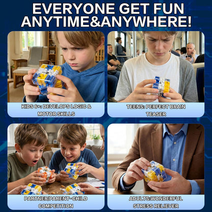 2-Pack 3D Maze Cube Puzzle, Battle Set for 2 Players, 2-in-1 Twist & Roll Brain Teaser Toys, Family Game Night & STEM Learning Gifts for Kids Teens (Blue & Yellow)