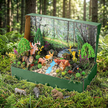 Teyva Daily 48 Pcs Dinosaur Diorama Kit Habitat Project Box Set 3D Dinosaurs Diorama Supplies Include Dinosaurs Model Figures & Eggs Volcano Artificial Trees with Cardboard for DIY Crafts Gifts