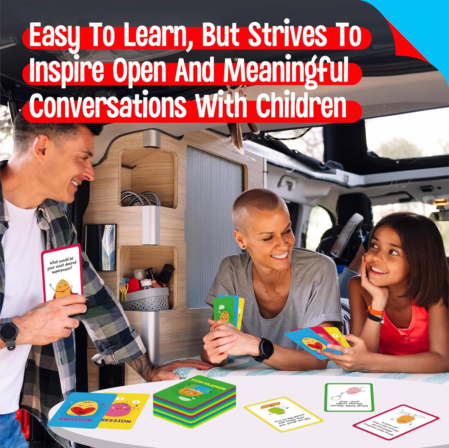 70 Conversation Cards, 4 Category Mindful Talk for Students, Authentic & Meaningful Question Cards for Parents, Kids, Classroom Activity & Road Trip - Improve Expression, Communication, Social Skill