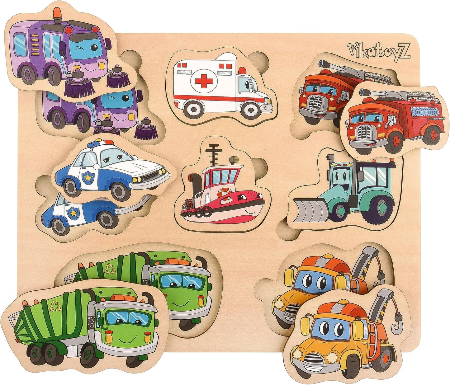 Pikatoyz® Wooden Puzzles for Toddlers 1-3 – Montessori Educational and Learning Toys – Wooden Baby Puzzle for Kids 1 Year and Up – Developmental Toys – Baby Puzzles for Early Learning