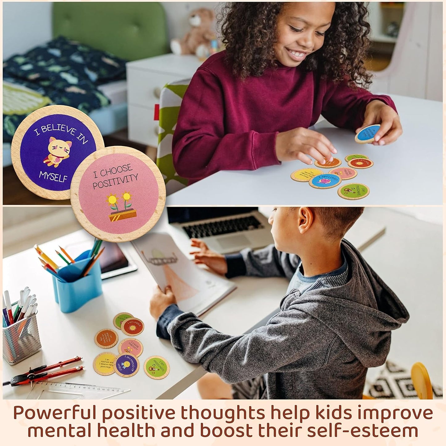 STOFINITY Positive Affirmations Cards for Kids - Daily Affirmations for Kids, Positive Affirmation Chips for Toddlers Child, Motivational Quotes Inspirational Tokens Bulk Classroom Gifts for Students