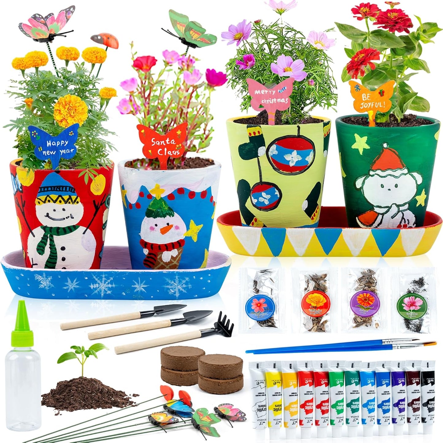 RGBDOT Kids Gardening Kit with Paintable Ceramic Flower Pots - DIY Arts and Crafts Gifts for Girls Ages 6-10 - Fun Indoor Activity Toys & Christmas Birthday Gift for Kids Home Decor