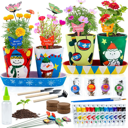 RGBDOT Kids Gardening Kit with Paintable Ceramic Flower Pots - DIY Arts and Crafts Gifts for Girls Ages 6-10 - Fun Indoor Activity Toys & Christmas Birthday Gift for Kids Home Decor
