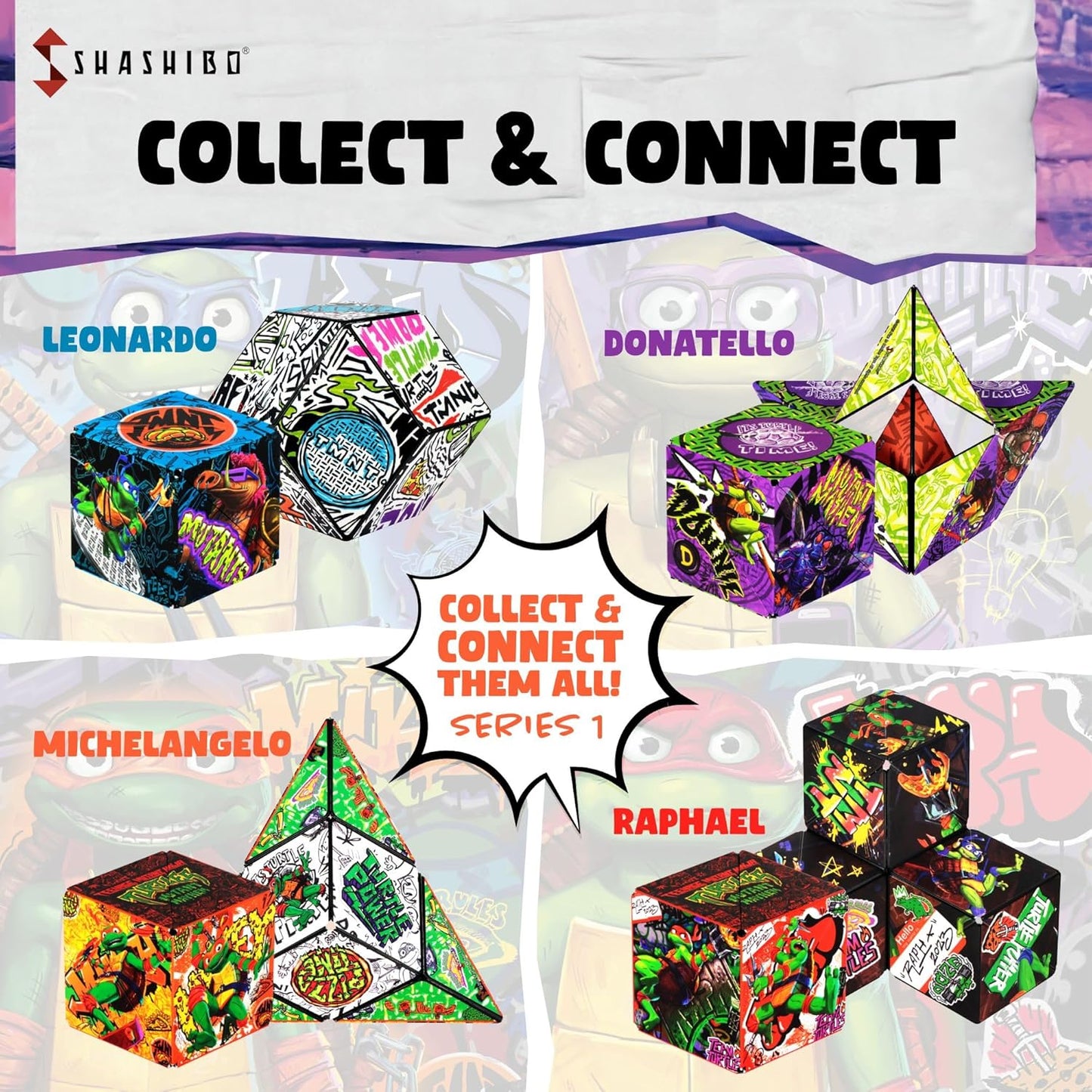 SHASHIBO Teenage Mutant Ninja Turtles Shape Shifting Box - STEM Magnetic Fidget Cube that Transforms Into Over 100 Shapes, Download Fun in Motion Toys Mobile App (Raphael)