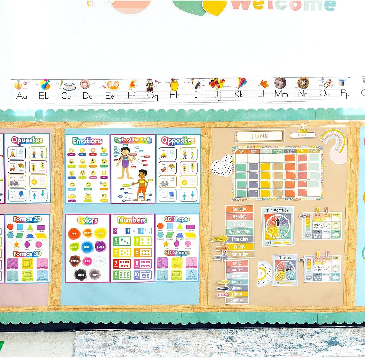 Carson Dellosa Education 26 pc Set of ABC Bulletin Board Decorations aids early learning with bright alphabet visuals and sight word images that help toddlers build strong foundational sound skills.