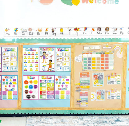 Carson Dellosa Education 26 pc Set of ABC Bulletin Board Decorations aids early learning with bright alphabet visuals and sight word images that help toddlers build strong foundational sound skills.