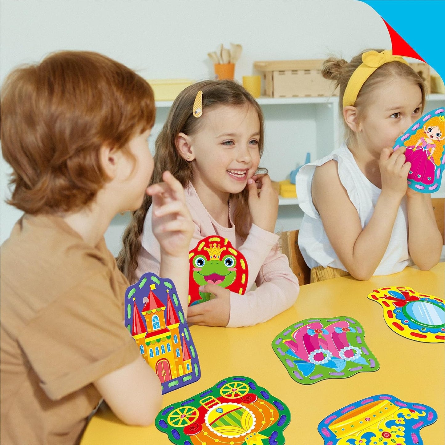 SpriteGru 9 Pieces Kids Lacing Cards, Double Sided Sewing Cards in 9 Vehicle Cards with 9 Colorful Laces, Imagination Development Lacing Toys Games for Children Educational and Learning Activity