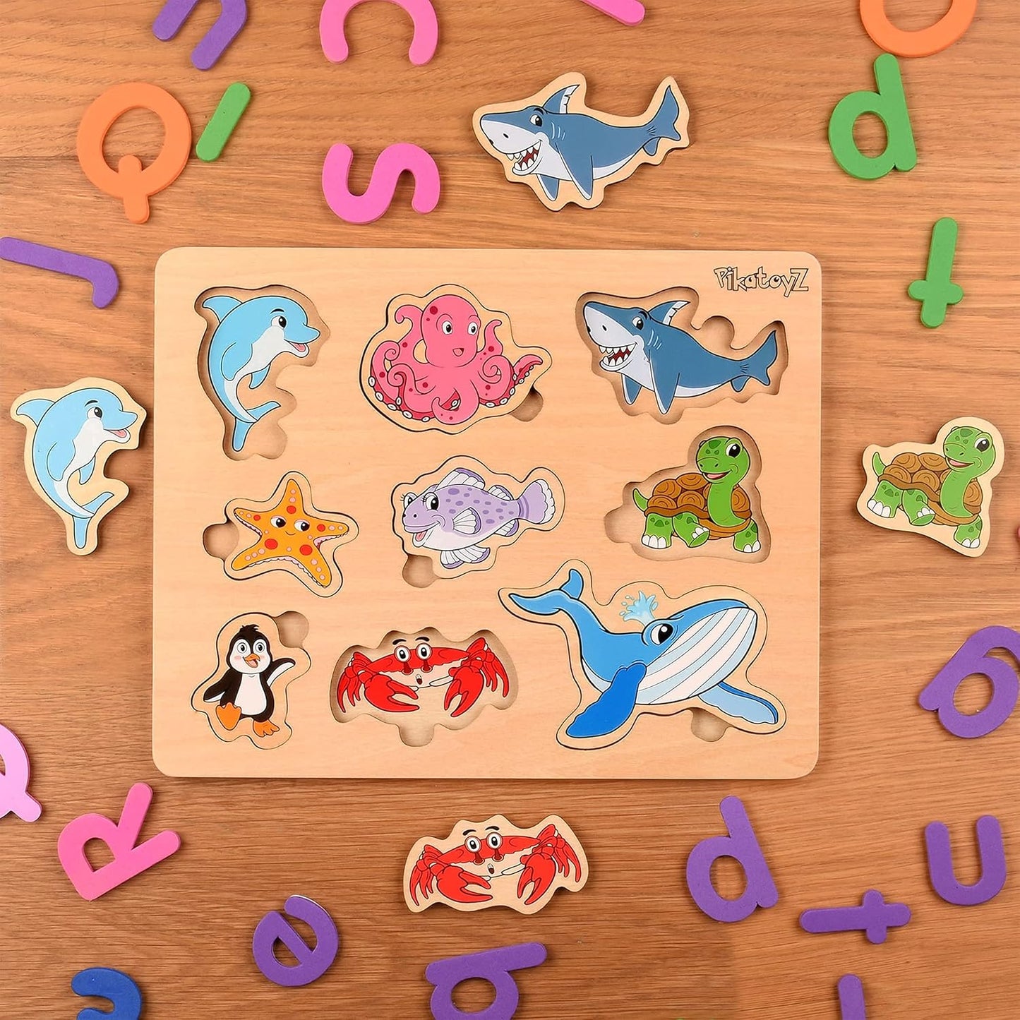 Pikatoyz® Wooden Puzzles for Toddlers 1-3 – Montessori Educational and Learning Toys – Wooden Baby Puzzle for Kids 1 Year and Up – Developmental Toys – Baby Puzzles for Early Learning
