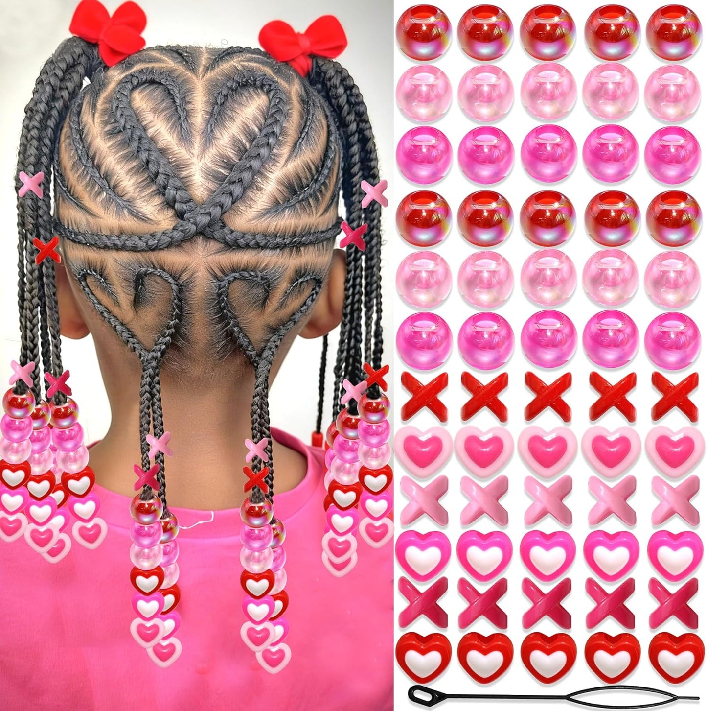 60PCS Purple Braids Beads 3 Styles Dreadlock Bead Accessories Cute Hair Jewelry AB Round Bead Decoration for Kids Girls